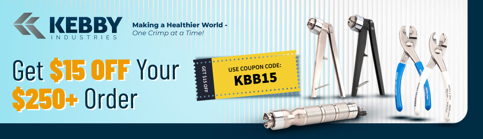Get $15 OFF Your $250+ Order of Selected Kebby Industries Products!