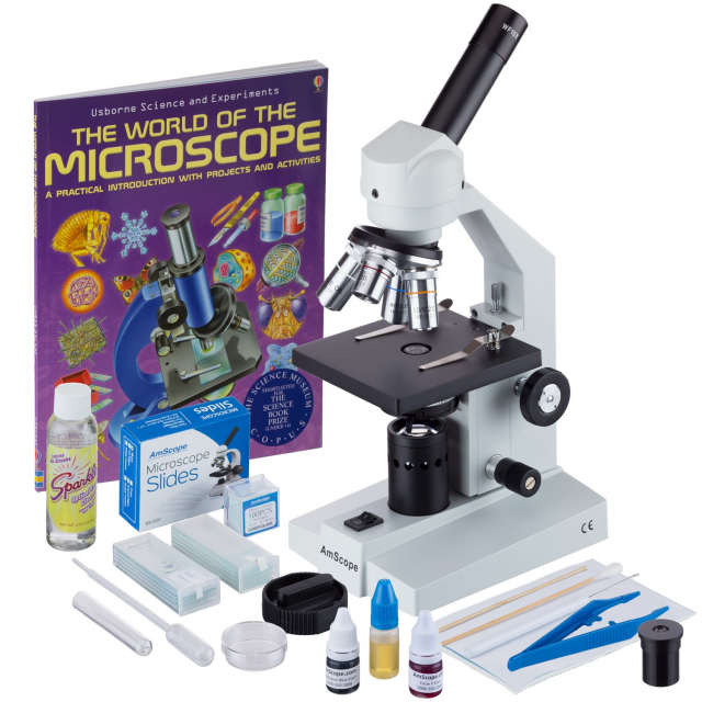 Buy AmScope M500C-SP14-CLS-50P100S-WM, 40X-2500X Monocular Microscope ...